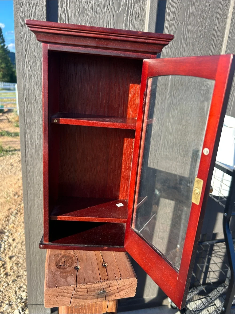 Vintage Cherry Wood Wall Cabinet with Glass Door